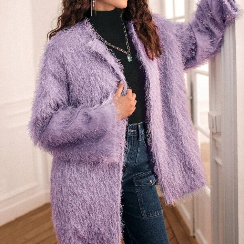 open front fuzzy coat purple - Picture 8 of 8